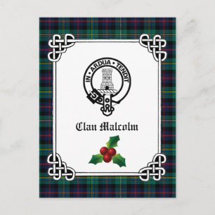 Klan Malcolm Vapensköld Badge & Tartan Helgdag Vykort