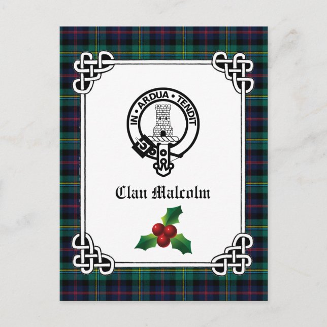 Klan Malcolm Vapensköld Badge & Tartan Helgdag Vykort (Framsida)