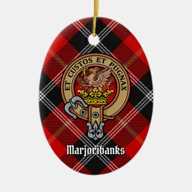 Klan Marjoribanks Vapensköld över Tartan Julgransprydnad Keramik (Framsidan)