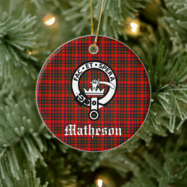 Klan Matheson Vapensköld Badge och Tartan Julgransprydnad Keramik