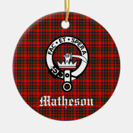 Klan Matheson Vapensköld Badge och Tartan Julgransprydnad Keramik