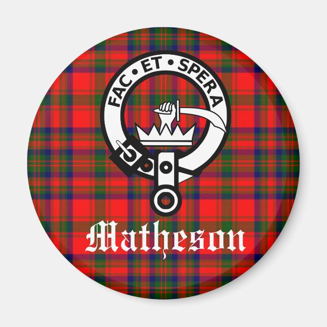 Klan Matheson Vapensköld Badge och Tartan Magnet (Framsidan)