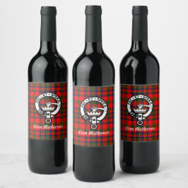 Klan Matheson Vapensköld Badge och Tartan Vinflaska Etikett