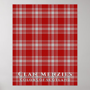 Klan Menzies Färg Scotland Red White Tartan Poster