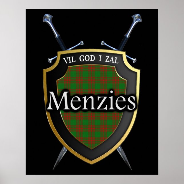 Klan Menzies Tartan Scottish Shield & Swords Poster (Framsidan)