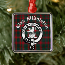 Klan Middleton Vapensköld Badge och Tartan Julgransprydnad Metall