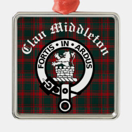Klan Middleton Vapensköld Badge och Tartan Julgransprydnad Metall