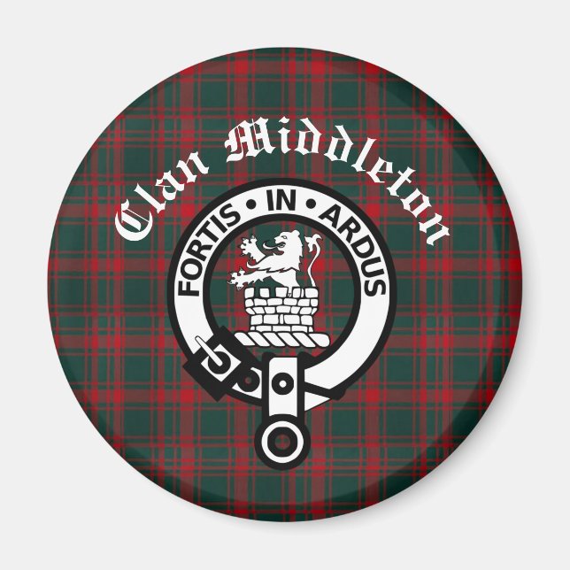 Klan Middleton Vapensköld Badge och Tartan Magnet (Framsidan)