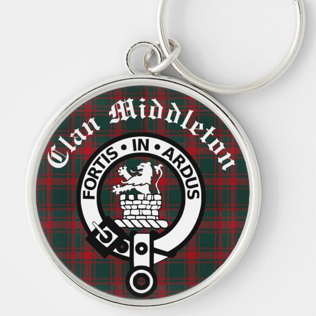 Klan Middleton Vapensköld Badge och Tartan Rund Silverfärgad Nyckelring (Framsidan)