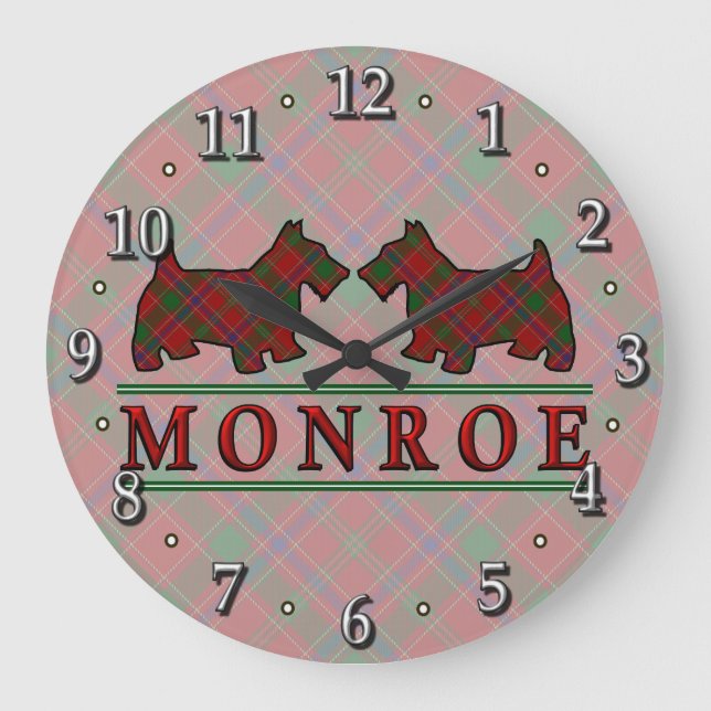 Klan Monroe Munro Tartan Scottie Hundar Stor Klocka (Framsida)
