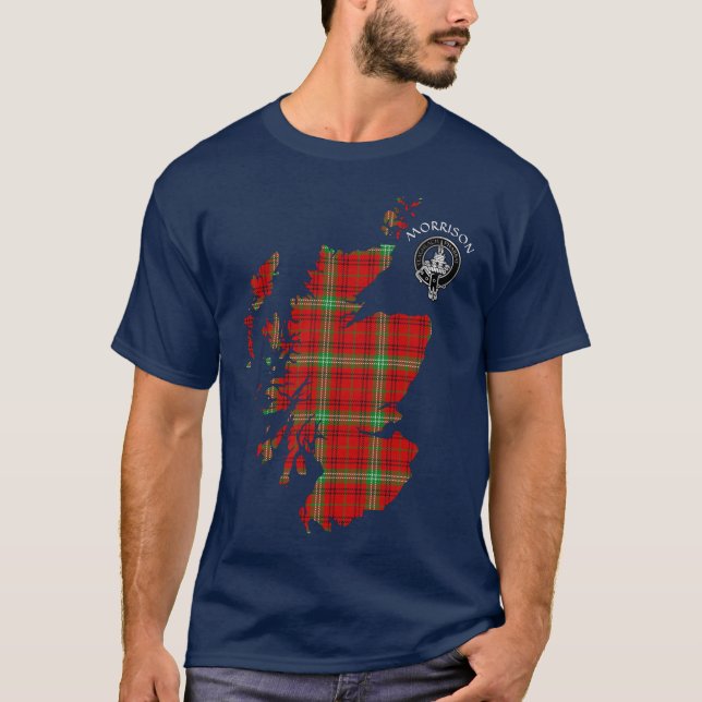 Klan Morrison Tartan Karta & Vapensköld T-Shirt (Framsida)