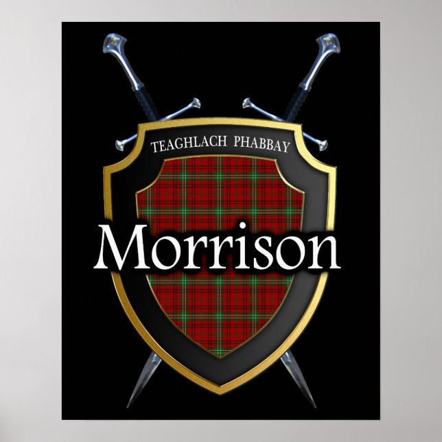 Klan Morrison Tartan Scottish Shield & Swords Poster (Framsidan)