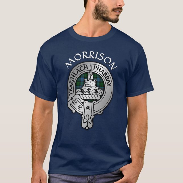 Klan Morrison Vapensköld & Hunting Tartan T Shirt (Framsida)