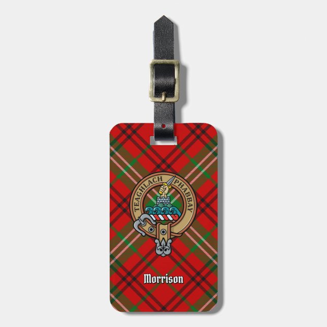 Klan Morrison Vapensköld över Red Tartan Bagagebricka (Vertikal Framsida)