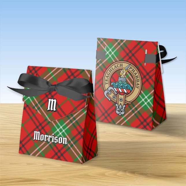 Klan Morrison Vapensköld över Red Tartan Favor Box Presentaskar (Skapare uppladdad)