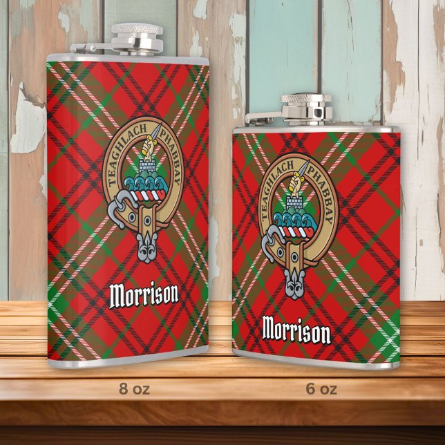 Klan Morrison Vapensköld över Red Tartan Fickplunta (Skapare uppladdad)