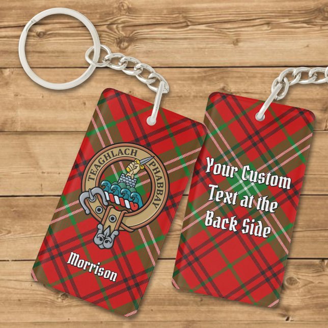 Klan Morrison Vapensköld över Red Tartan Keychain (Skapare uppladdad)