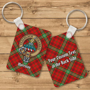 Klan Morrison Vapensköld över Red Tartan Keychain Nyckelring