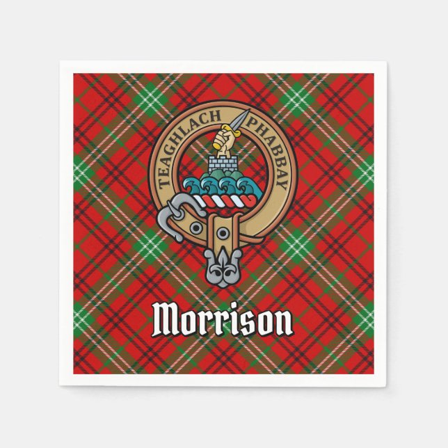 Klan Morrison Vapensköld över Red Tartan Pappersservett (Framsidan)