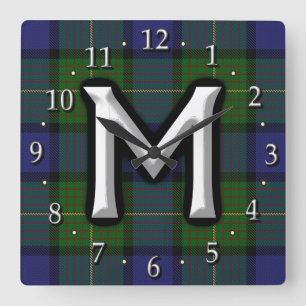 Klan Muir Brev M Monogram Tartan Fyrkantig Klocka