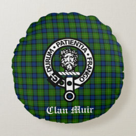 Klan Muir eller mer Vapensköld Badge & Tartan Rund Kudde