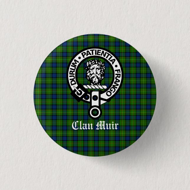 Klan Muir Vapensköld Badge och Tartan Knapp (Framsida)