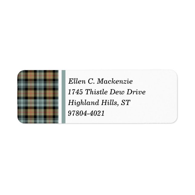 Klan Murray Tan and Black Weasted Tartan Returadress Etikett (Framsidan)