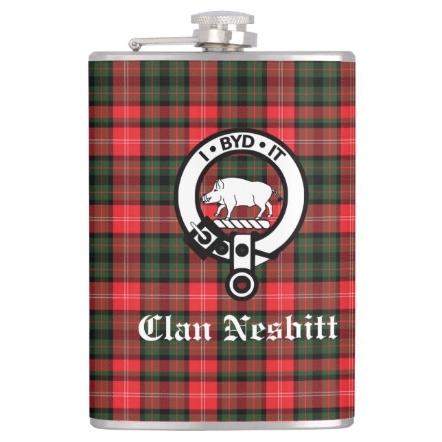 Klan Nesbitt Vapensköld Badge & Tartan Personlig Fickplunta (Framsidan)