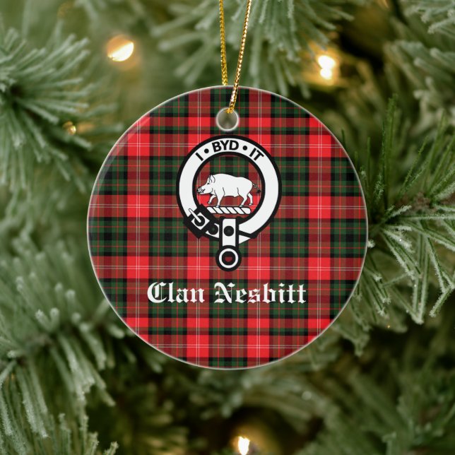 Klan Nesbitt Vapensköld Badge & Tartan Personlig Julgransprydnad Keramik (Träd)