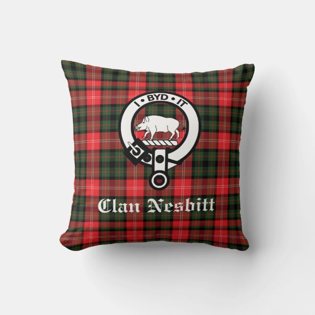 Klan Nesbitt Vapensköld Badge & Tartan Personlig Kudde (Framsida)
