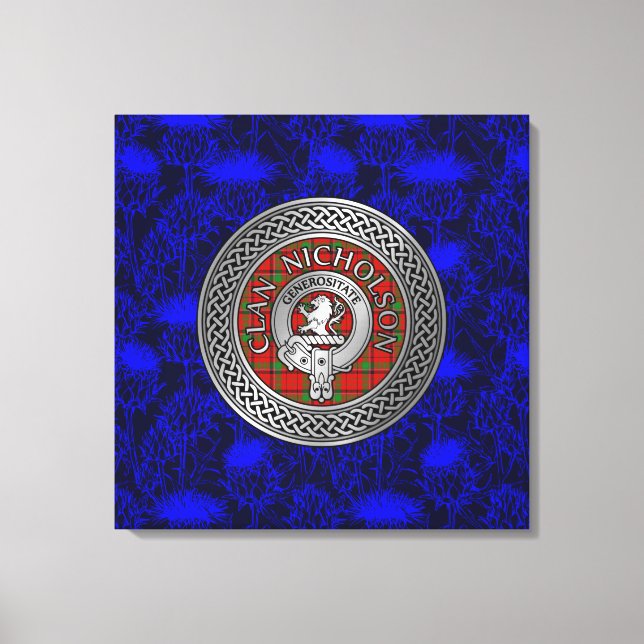 Klan Nicholson Vapensköld & Tartan Knot om Thistle Canvastryck (Framsida)