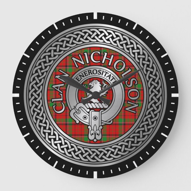Klan Nicholson Vapensköld & Tartan Knot Stor Klocka (Framsida)