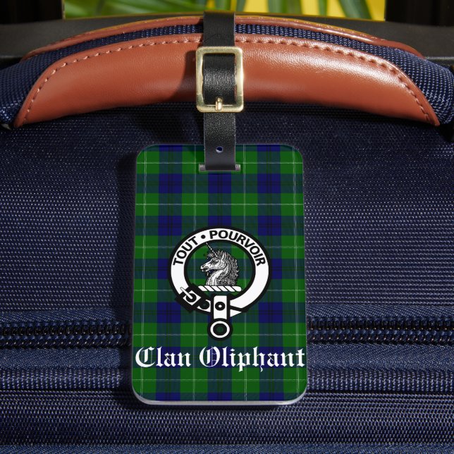 Klan Oliphant Vapensköld Badge och Tartan Bagagebricka (Framsida Insitu 2)