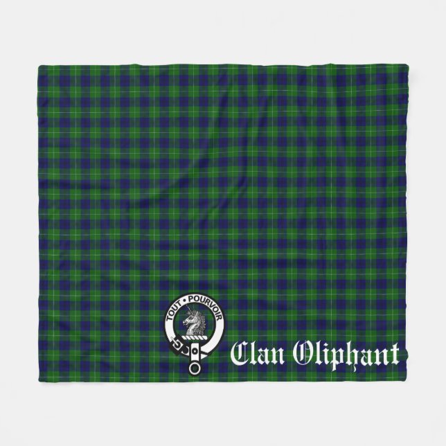Klan Oliphant Vapensköld Badge och Tartan Fleecefilt (Framsidan (Horisontell))