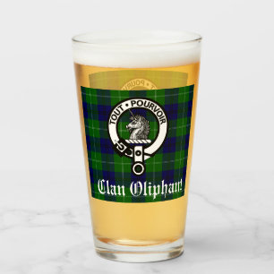 Klan Oliphant Vapensköld Badge och Tartan Glass Glaskopp