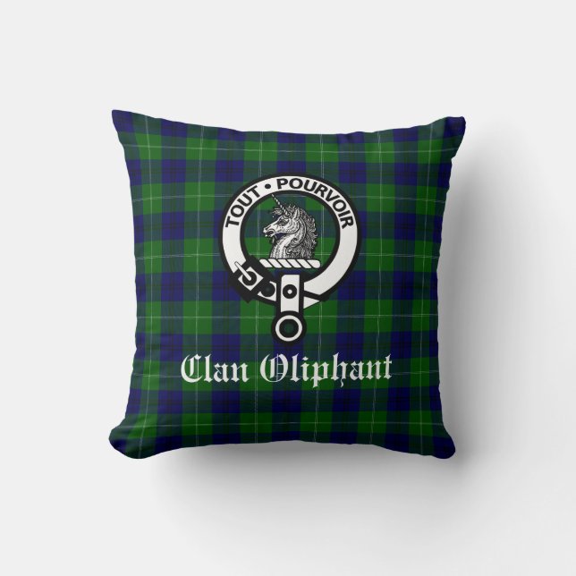 Klan Oliphant Vapensköld Badge och Tartan Kudde (Framsida)
