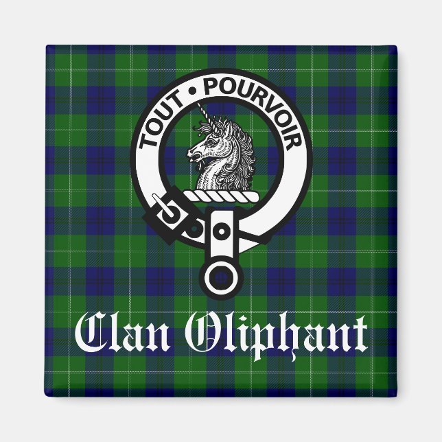 Klan Oliphant Vapensköld Badge och Tartan Magnet (Framsidan)
