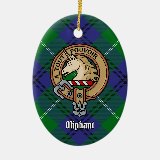 Klan Oliphant Vapensköld över Tartan Julgransprydnad Keramik (Framsidan)