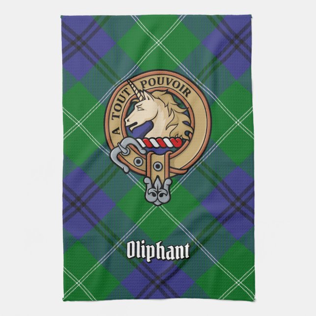 Klan Oliphant Vapensköld över Tartan Kitchen Towel Kökshandduk (Vertikal)