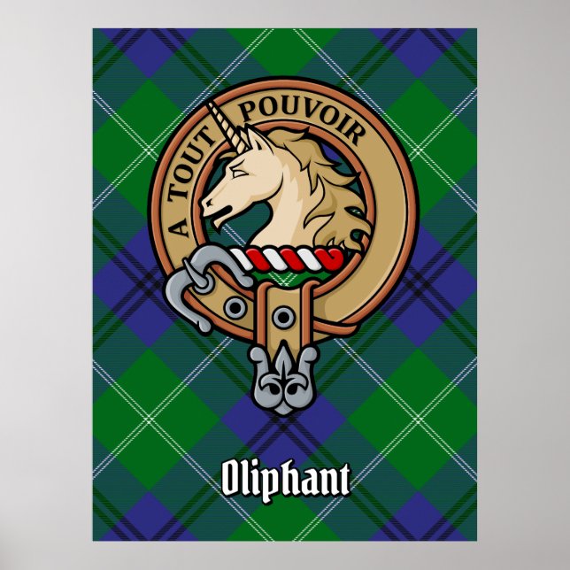Klan Oliphant Vapensköld över Tartan Poster (Framsidan)