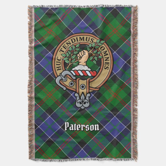 Klan Paterson vapen över tartan Filt (Framsidan Vertikal)