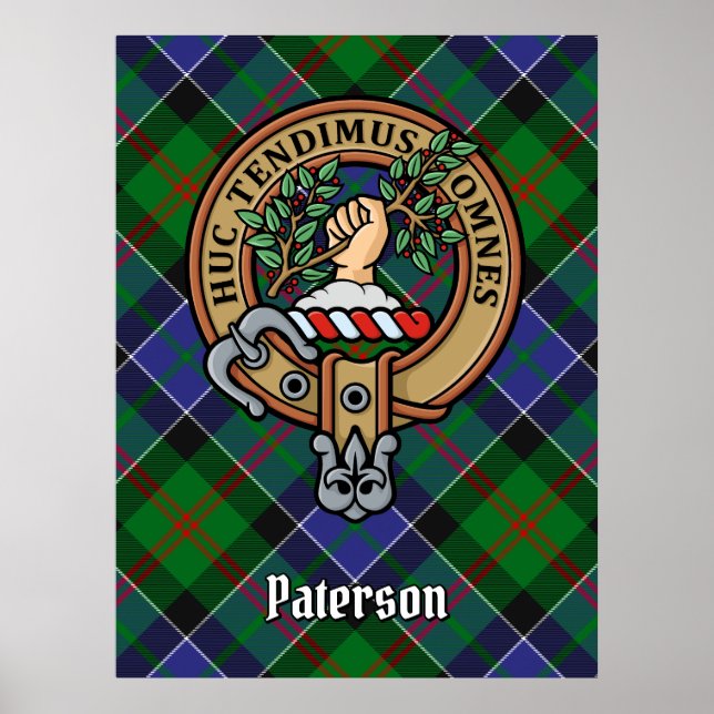 Klan Paterson Vapensköld över Tartan Poster (Framsidan)
