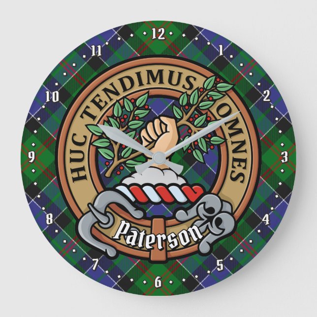 Klan Paterson Vapensköld över Tartan Stor Klocka (Framsida)