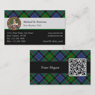 Klan Paterson Vapensköld över Tartan Visitkort