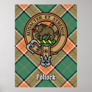 Klan Pollock Vapensköld över Tartan Poster
