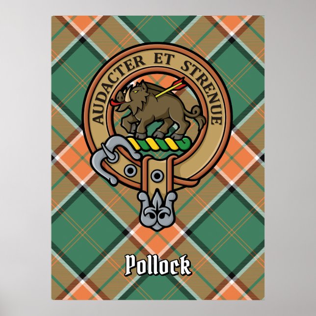Klan Pollock Vapensköld över Tartan Poster (Framsidan)