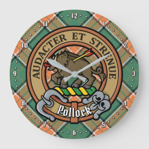 Klan Pollock Vapensköld över Tartan Stor Klocka