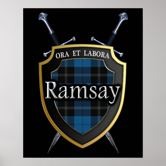 Klan Ramsay Tartan Scottish Shield & Swords Poster (Framsidan)