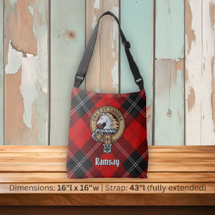 Klan Ramsay vapen över röd tartan Axelväska