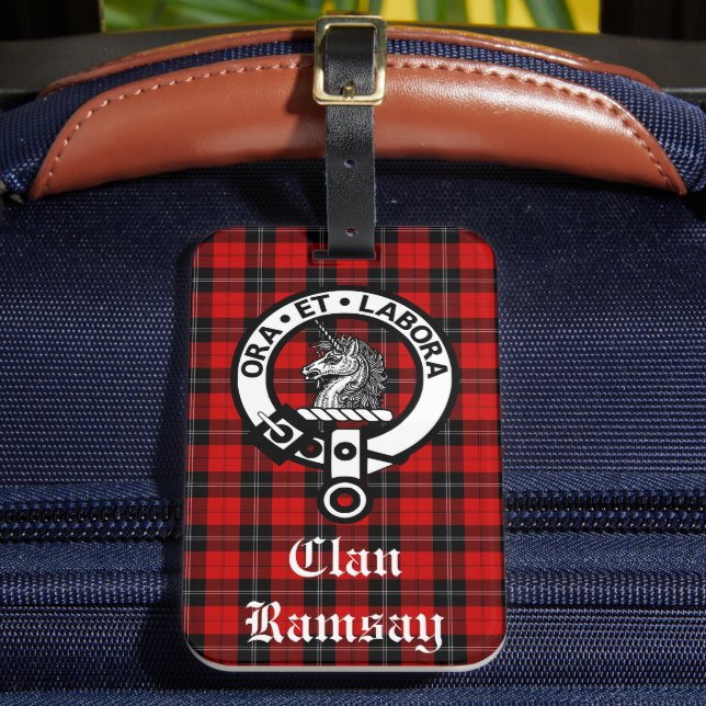 Klan Ramsay Vapensköld Badge & Tartan-Anpassadet Bagagebricka (Framsida Insitu 2)